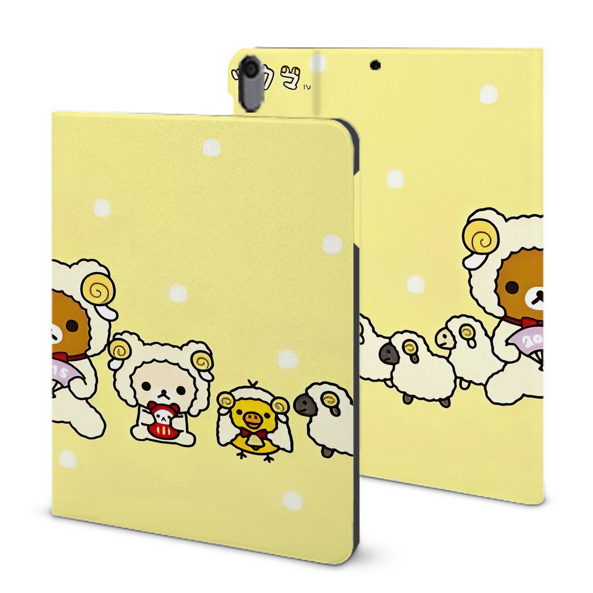 （画像用） リラックマ リラックマ キイロイトリ Rilakkuma Korilakkuma Kiiroitori IPad ケース ブック型 PUレザー TPU 耐衝撃 軽量 薄型 ペン収納なし 全面保護 IPad 各モデル対応